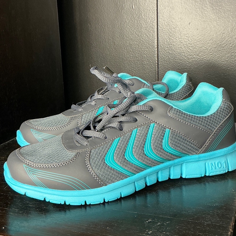 Gray and Teal Athletic Sneakers